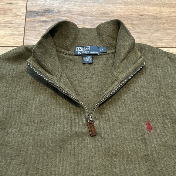 Men's Polo Ralph Lauren 1/4 Zip Sweater SZ XXL Green Cotton Pullover Casual Logo - Picture 4 of 11